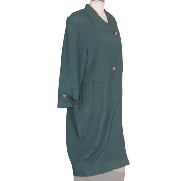 Vintage Trench Coat Womens 14 Green Button Front Classic Gallery by Fen Nelli - Picture 3 of 6